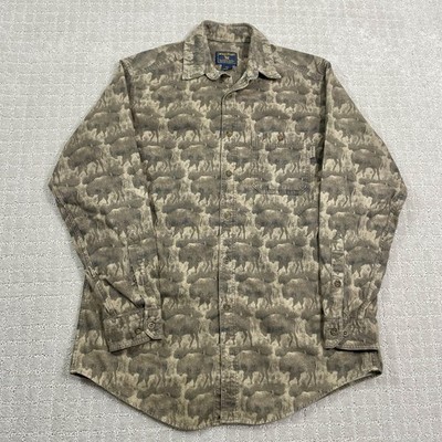 Woolrich Bison Buffalo AOP Size Large Button Down Animal Nature Western Shirt