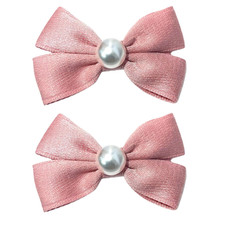 Pearl Hair Bows Clip for Girls, 2PCS Grosgrain Ribbon Hair Bows Boutique Hair C
