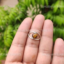Natural Tiger Eye 925 Sterling Silver Open Band Dainty Handmade Gemstone Ring