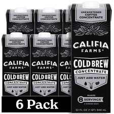 Califia Farms - Unsweetened Cold Brew Coffee Concentrate, 32 Fl Oz (Pack of 6),