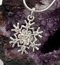 Tanya Creations TC Snowflake Necklace Rhinestone Silver Pendant Holiday Winter