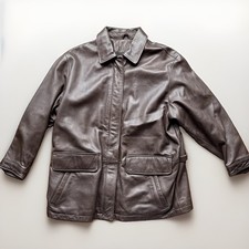 Vintage Leather Jacket Womens XL Eddie Bauer Brown Fleece Lined Classic Zip