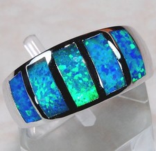 Australian Opal Inlay 925 Solid Genuine Sterling Silver Ring Jewelry Sz 6 TD3