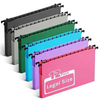 Legal Size Hanging File Folders 12 Pack, Heavy Duty Expandable Organizers