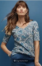 NWT! PIMA SLUB ELBOW SLEEVE TEE-XL -BLUES/WHITE PAISLEY-BEAUTIFUL!