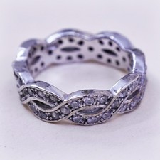 Size 4, Vintage sterling silver handmade ring, engagement ring with cz