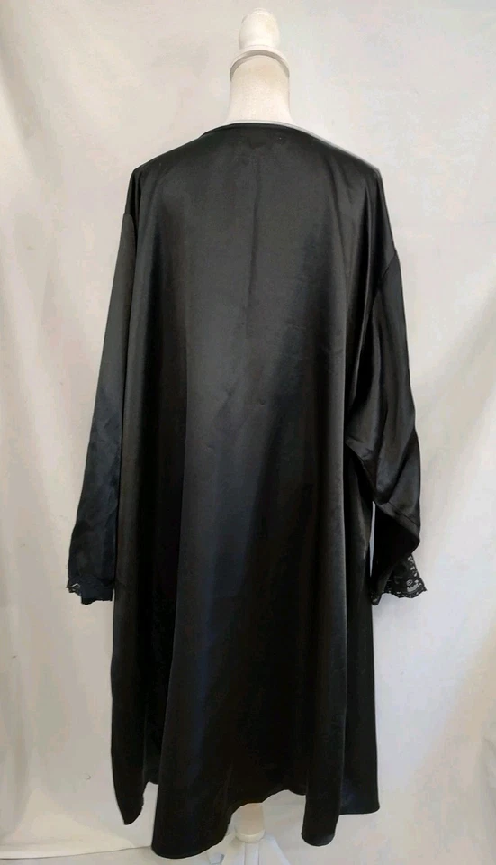 Abrigo Mujer Dentro Camisón Casa Negro Satinado Brillo con Encaje Borde Botón Frontal 5X Foto 4 de 4