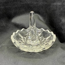 Vintage Clear Pressed Glass Ring Holder Sunburst Scalloped Jewelry Dish 3.5in