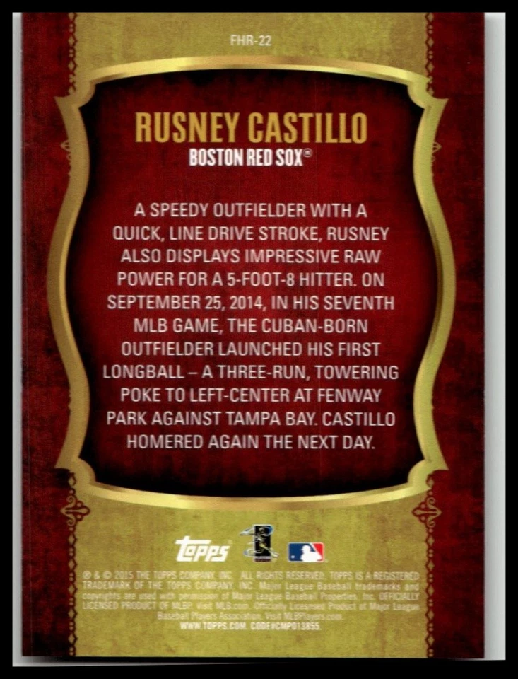2015 Topps First Home Run Gold #FHR-22 Rusney Castillo Red Sox - Image 2 of 2