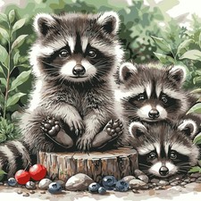 Animals Paint by Numbers Kit for Adults Beginners, Raccoon Family Easy Adult Pai