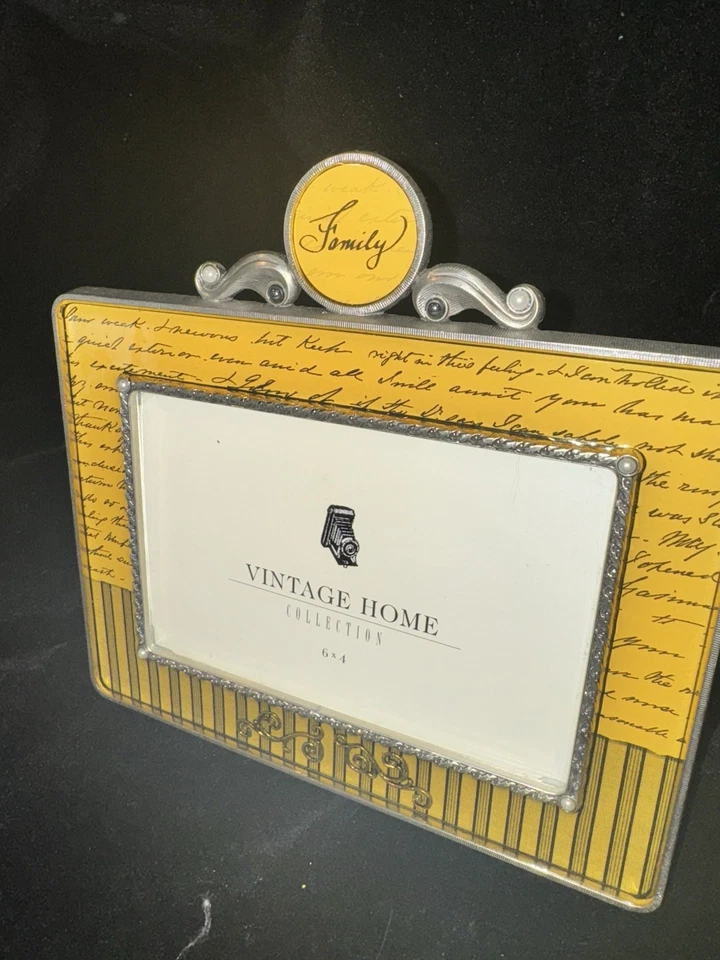 Marco de fotos ornamentado de vidrio de metal amarillo madre colección vintage para el hogar 6 x 4 Foto 2 de 4
