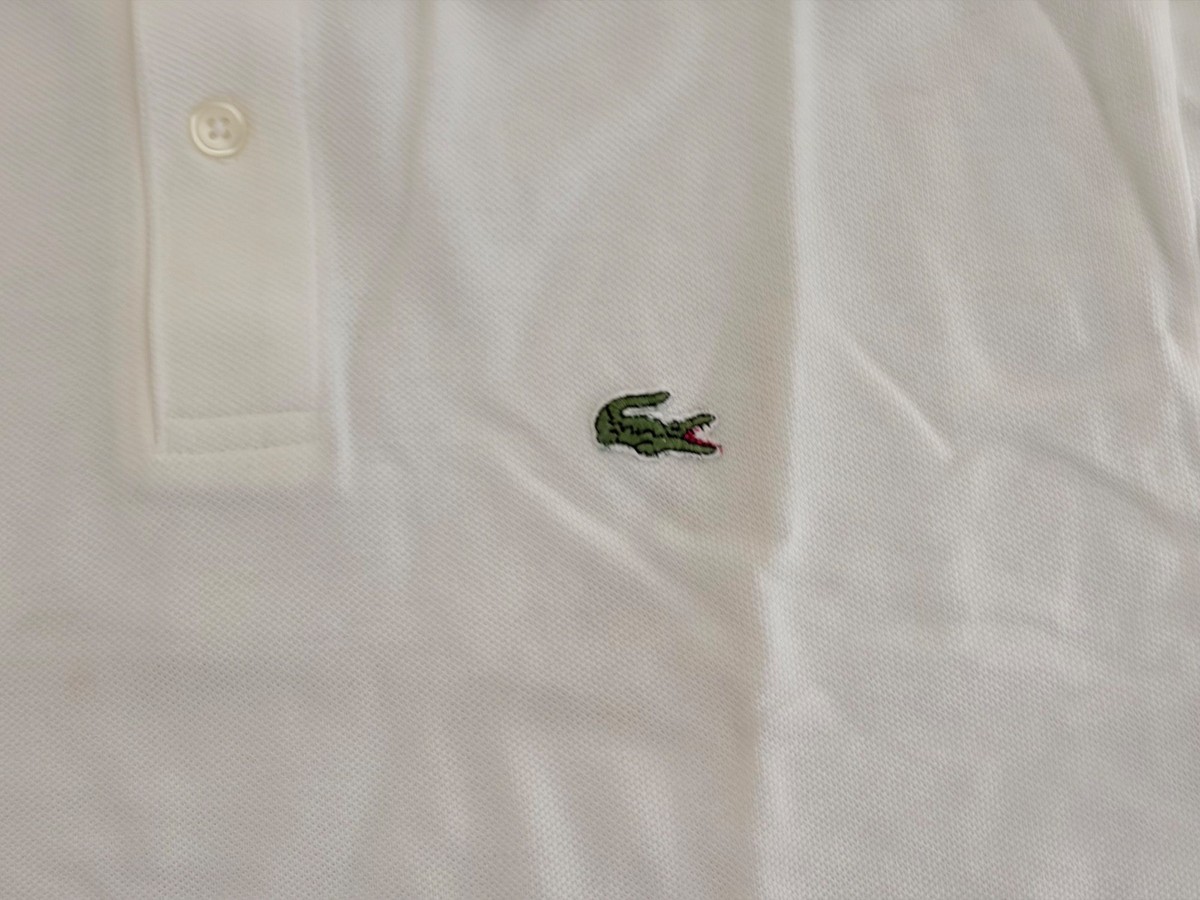 Vintage 80s Lacoste Mens Polo Shirt Crocodile Logo Cream Large No