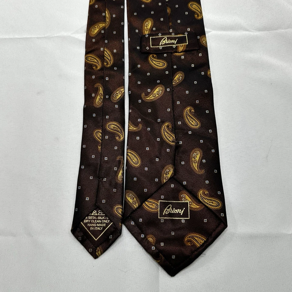 Corbata Brioni 100% Seda Marrón Bronce Cuello Largo Paisley Hecha en Italia 60" x 3.75" Foto 3 de 4