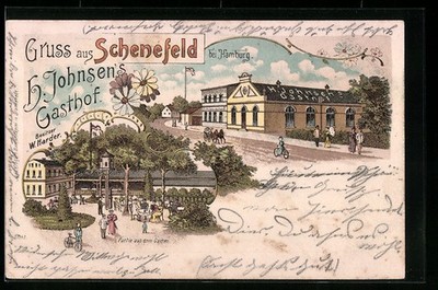 Lithographie Schenefeld bei Hamburg, H. Johnsens Gasthof, Besitzer W. Harder 