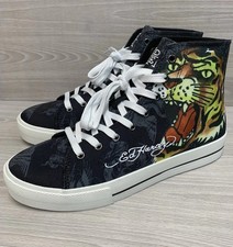 Ed Hardy High Top Sneakers Shoes Men  s 10.5 Tiger Graphic Tattoo Art Canvas NEW