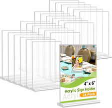 24 Pack Acrylic Sign Holder 4X6 Picture Frame Double Sided T Shape Vertical Flye