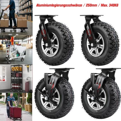 VRIETINA 2/4X Bockrolle 340KG 250mm Lenkrolle Luftrad Transportrollen Schwerlastrollen DE