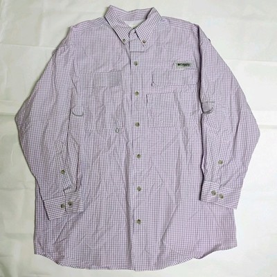 Columbia Performance Fishing Gear Men's Button Up Shirt Size M Gingham Lavender