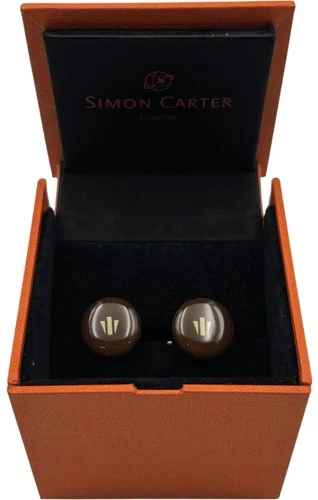 Simon Carter Cufflinks Brown Enamel Silver Tone Stylish Design Brand New in Box