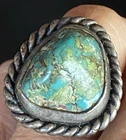 Vintage Natural Turquoise Ring Tested Silver Rope Bezel Southwestern ~ Size 9