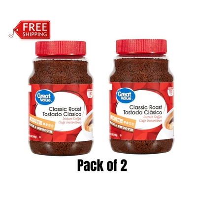 (PACK OF 2) Great Value Classic Medium Roast Instant Coffee, 12 oz