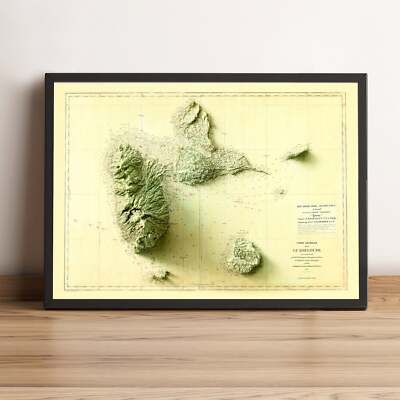 Guadeloupe Map, Guadeloupe 2D Relief Map, Guadeloupe Vintage Map - 2D Flat