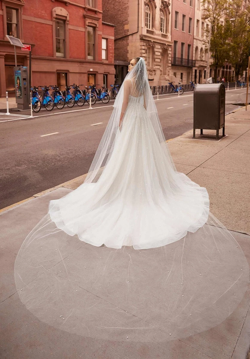 wedding veil with Pearls cathedral length 2 tier for bride