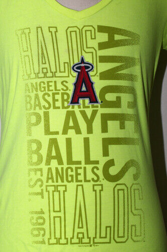 Women's Size XL Los Angeles Angels Est. 1961 Green V Neck Baseball Tee Shirt - Picture 2 of 5