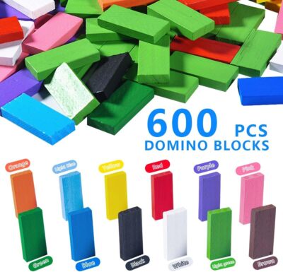 600-tlg Domino Set Holz Dominosteine Holzklötze Spielzeu für Kinder ab 3 Jahre