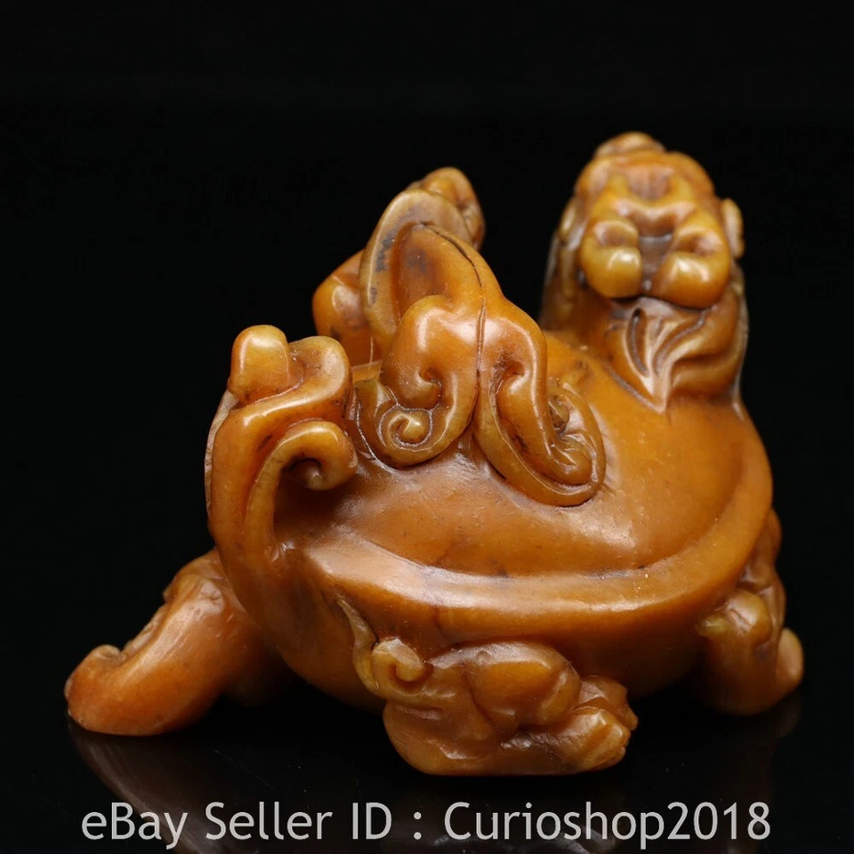 Estatua de bestia divina tallada piedra Tianhuang Shoushan natural china de 3,2" XuanWu Foto 3 de 4