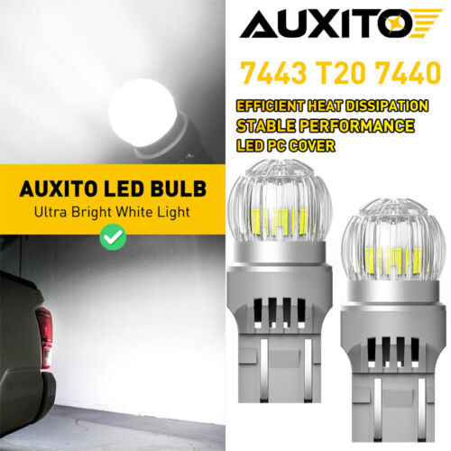 AUXITO 2 Bright White 6 LED 7443 T20 Wedge Reverse 12v Stop Brake Car Light Bulb - Afbeelding 1 van 11