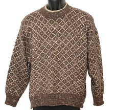 LE MODA BROWN TWEED GEOMETRIC PATTERN WOOL BLEND CREW NECK SWEATER, WOMAN'S L