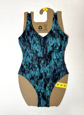 TYR One-Piece Swimsuit Womens Green Blue V-Neck Removable Cups Control Fit Sz S