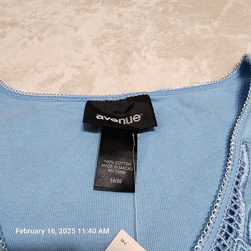 Avenue Women Sz 18/20 Blue Short Sleeve T Shirt Beaded Crochet Style 0613 Cotton - Picture 4 of 8