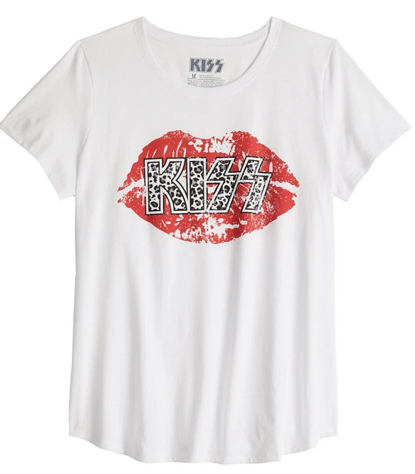 Kiss band womens white cheetah logo lips t shirt size XXL | eBay