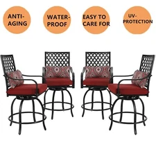 Swivel Patio Chairs Set of 4 Height Bar Stools Outdoor Bistro Chair with Cushion