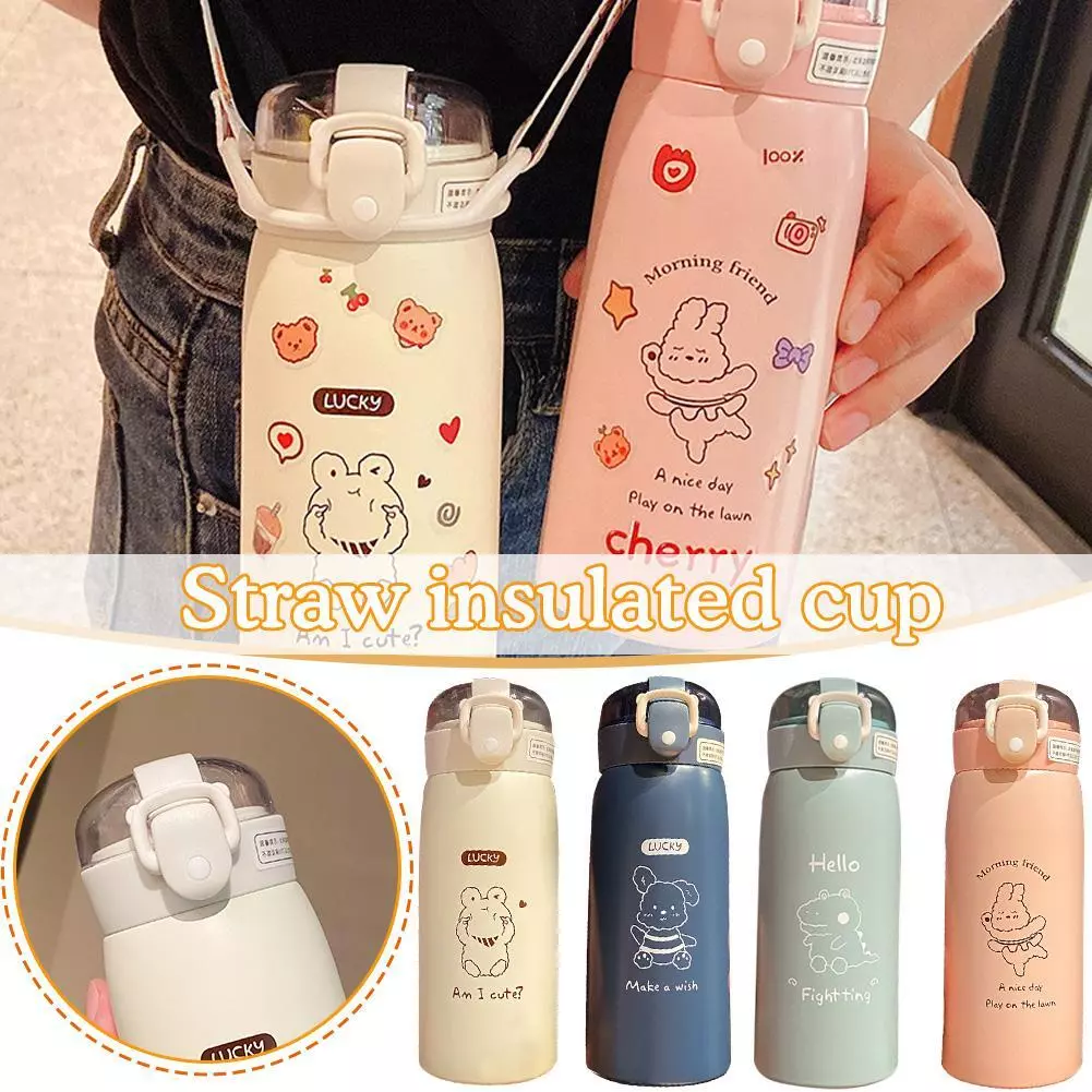 500ML Thermal Water Bottle Large Capacity With Straw Stainless