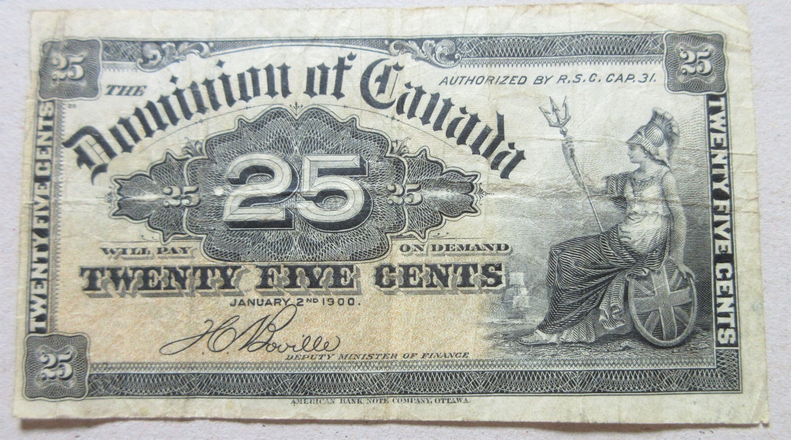 1900 Bank Note 1900 Bank Dominion of Canada 25 Cents Bill Shinplaster VF GRADE $0.25 ...