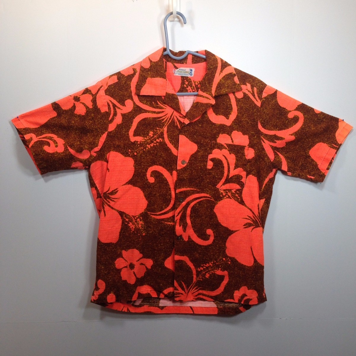 Chemise Hawaïenne Vintage Tohki Hawaii - Taille M, Camouflage Orange Flamboyant - Aloha