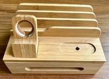 Bamboo Charging Station Dock Universal Organizer-Watch, Cellphone, AirPods, iPad