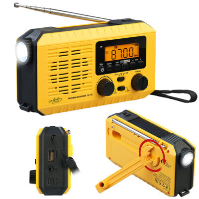 infactory Solar- und Dynamo-Kurbel-Radio, LED-Licht, SOS, Powerbank, LCD-Display