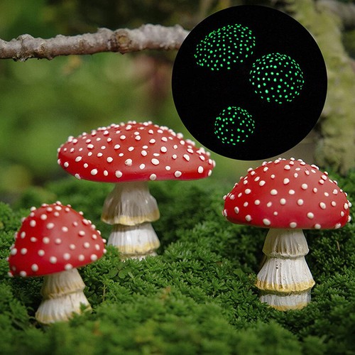 1PC Luminous Mini Mushroom Glow In The Dark Figurine Landscape Garden Ornament - Picture 1 of 16