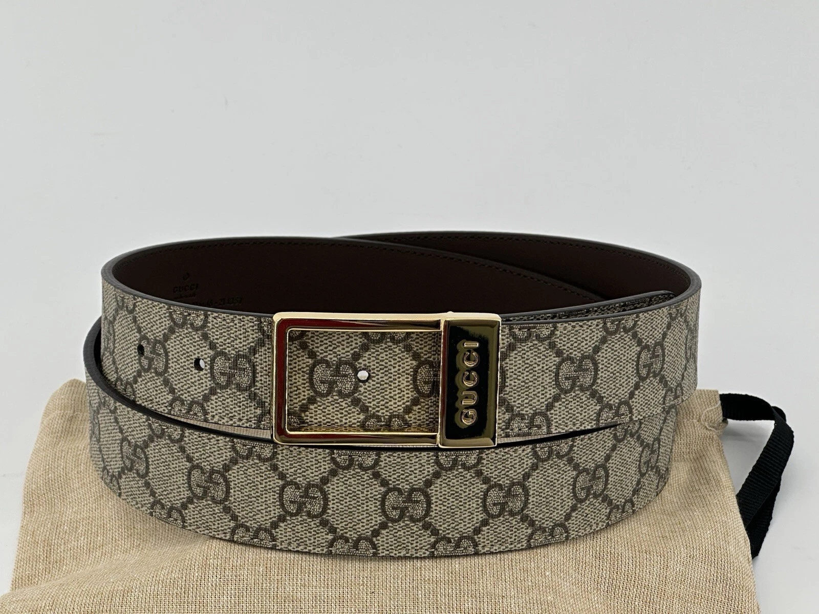 Ceinture homme neuve luxe originale GUCCI 722370   taille 115 cm / beige   or