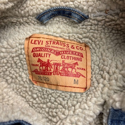 Levis Mens Blue Denim Trucker Jacket Sherpa Lined Button Up Size M - Picture 3 of 6