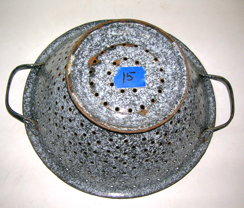 Vintage rustikal 10,5" Zoll Sieb mit Fuß Emaillegeschirr Zum Selbermachen Pflanzgefäß #15 - Bild 4 von 6