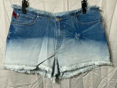 Parasuco Jeans Lycra Brand Shorts Size 34 Faded Blue White Frayed Brand New NWT