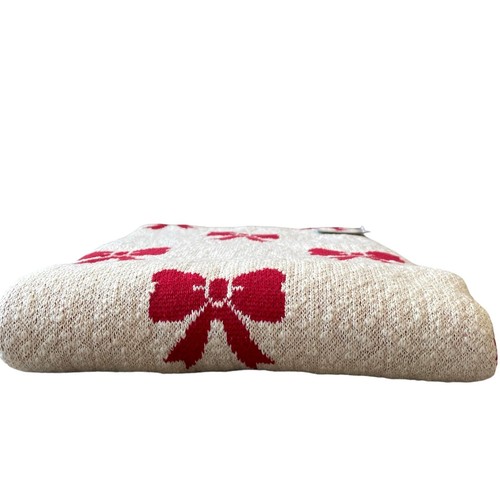 JINGLES & JOY Christmas BOWS Throw Blanket 50x70 Red & Cream Holiday Decor New - Picture 4 of 13