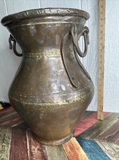 Large Heavy Duty Antique Copper Vessel Jug or Pot with Two Handles 17.5" Tall