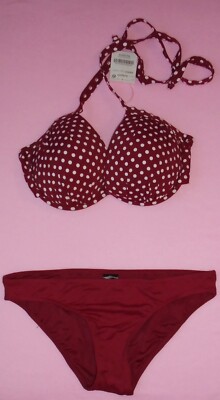 NEXT Push Up Bikini polka dot berry top 32DD/E berry briefs Size 8 New Tags BNWT