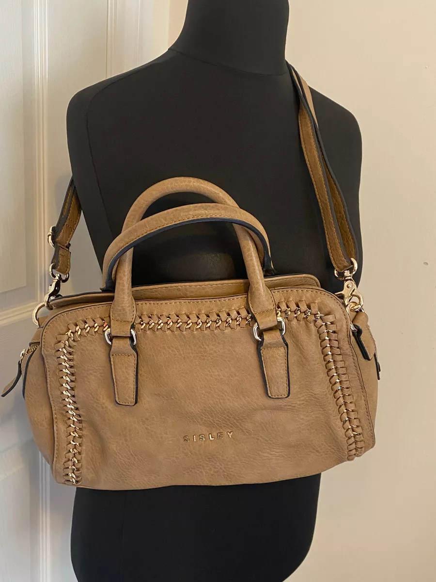 Sisley Light Brown Faux Leather Shoulder Bag with Gold Chain Detail